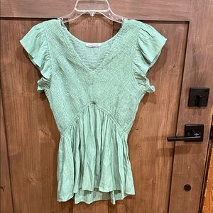 Chic Mint Ruffle Sleeve Blouse